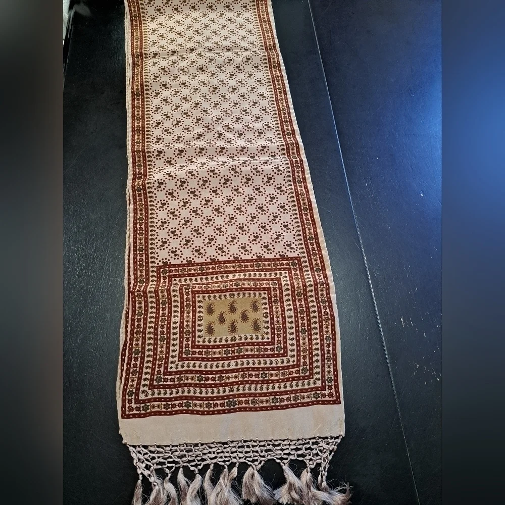 Printed Silk Scarf With A Floral Border & Fringe